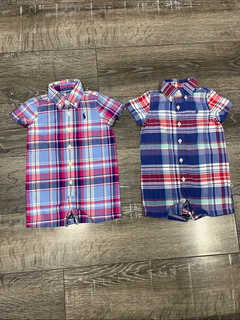 Lot of two multicolored plaid Ralph Lauren rompers size 3 months